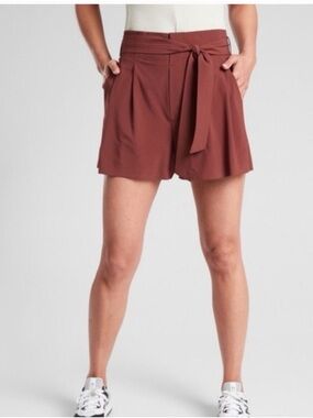 Athleta High-Waist Tie-Belt Athletic Shorts in Rust Brown